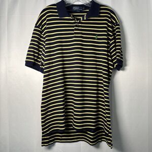 VTG Polo Ralph Lauren Men's Cotton Striped Polo Shirt Green Pong Medium Longback
